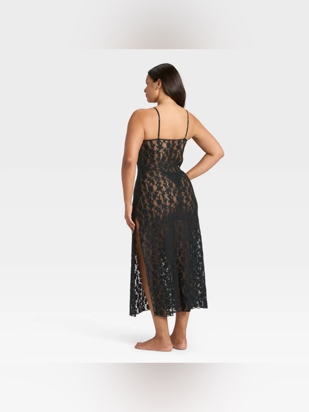 NWT Auden black lace sexy full length lingerie nightgown adjustable straps Med - Picture 5 of 8